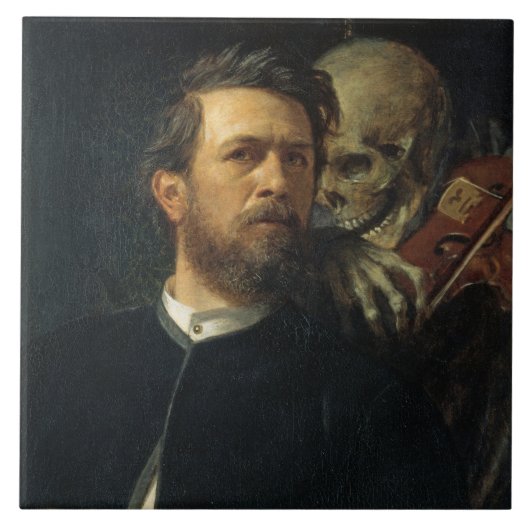Selbstportrait mit dem Tod als Geiger (von Böcklin Fliese (Vorderseite)