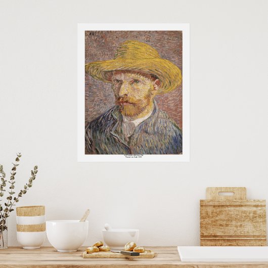Selbstportrait mit einem Strohhut von Vincent van  Poster (Küche)