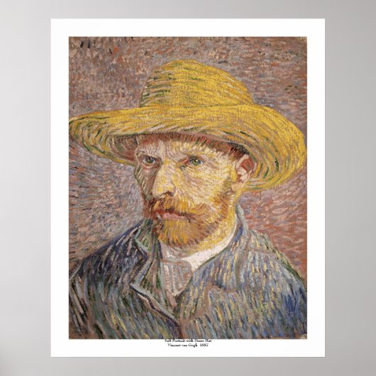 Selbstportrait mit einem Strohhut von Vincent van  Poster (Vorne)