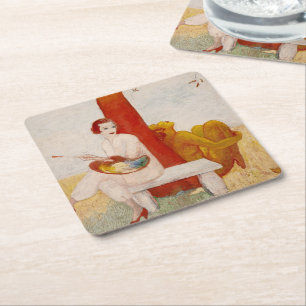 Selbstportrait mit Palette, Maler und Faun, 1915 Rechteckiger Pappuntersetzer