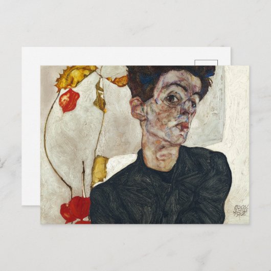 Selbstportrait mit Physalis | Egon Schiele | Postkarte (Vorne/Hinten)