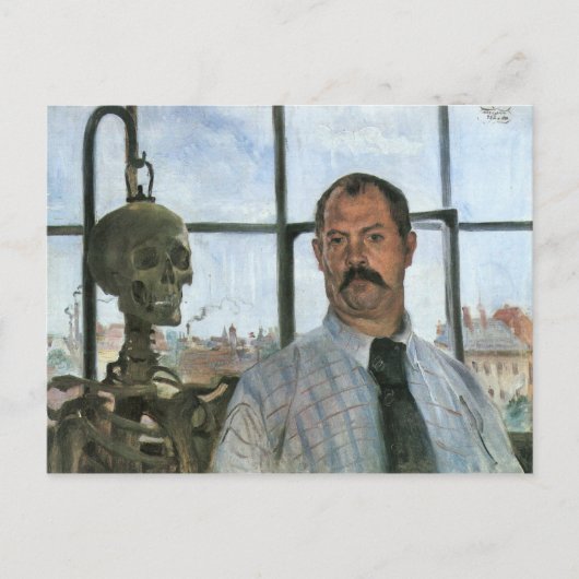 Selbstportrait mit Skeleton von Lovis Corinth Postkarte (Vorderseite)