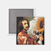 Selbstportrait mit Sonnenblume, 1632 Kunstwerk Magnet (Vorderseite/Rückseite)