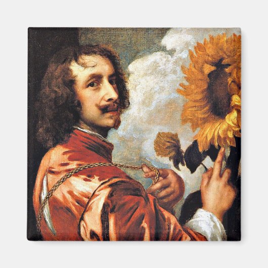 Selbstportrait mit Sonnenblume, 1632 Kunstwerk Magnet (Vorne)