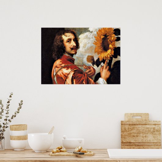Selbstportrait mit Sonnenblume, 1632 Kunstwerk Poster (Küche)