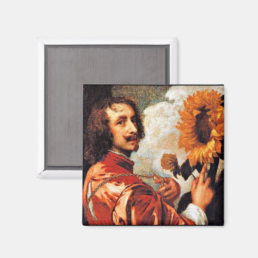 Selbstportrait mit Sonnenblumen, berühmtes Kunstwe Magnet (Vorderseite/Rückseite)