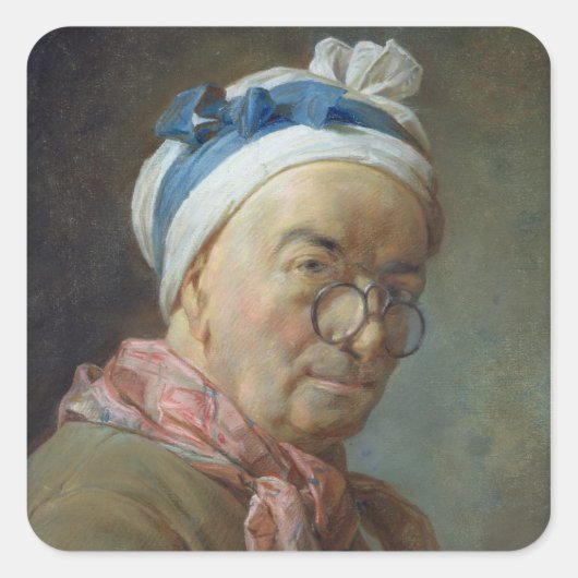 Selbstportrait mit Spektakeln, 1771 Quadratischer Aufkleber (Vorderseite)