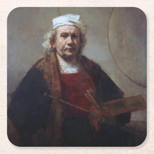 Selbstportrait mit zwei Kreisen, Rembrandt Rechteckiger Pappuntersetzer (Vorderseite)