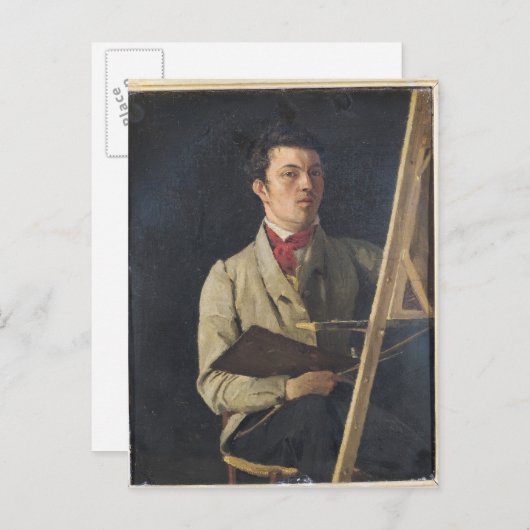 Selbstportrait, neben einem Easel, 1825 Postkarte (Vorne/Hinten)