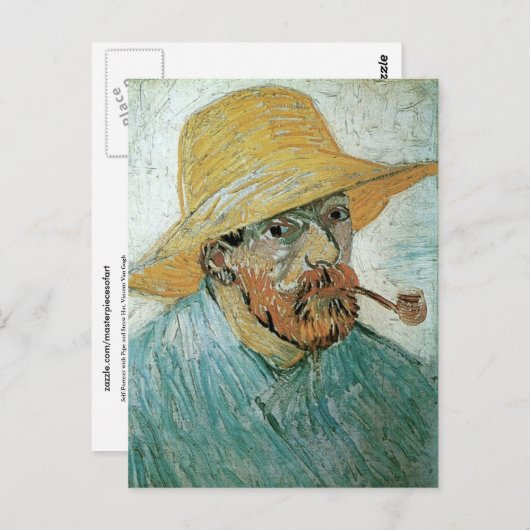 Selbstportrait, Rohrleitung, Strohhut, Van Gogh Fi Postkarte (Vorne/Hinten)
