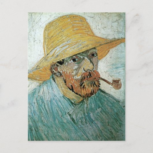 Selbstportrait, Rohrleitung, Strohhut, Van Gogh Fi Postkarte (Vorderseite)