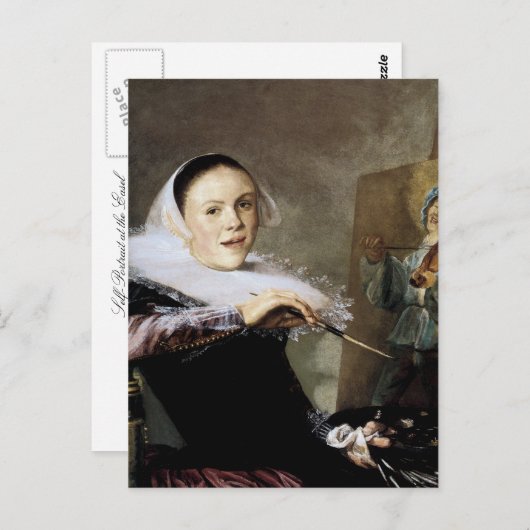 Selbstporträt am Easel Postkarte (Vorne/Hinten)