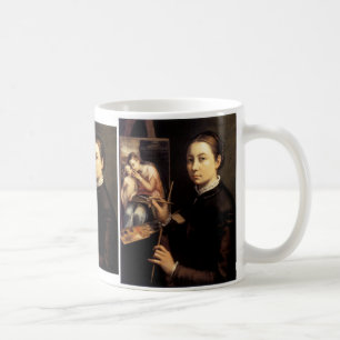 Selbstporträt an der Staffelei Kaffeetasse
