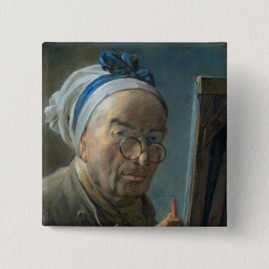 Selbstporträt mit einem Gestell, c.1775-79 Button (Vorderseite)