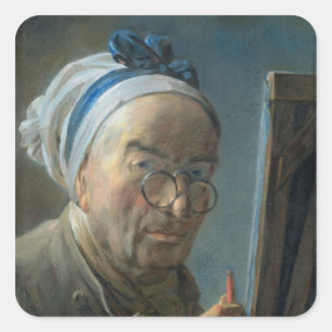 Selbstporträt mit einem Gestell, c.1775-79 Quadratischer Aufkleber