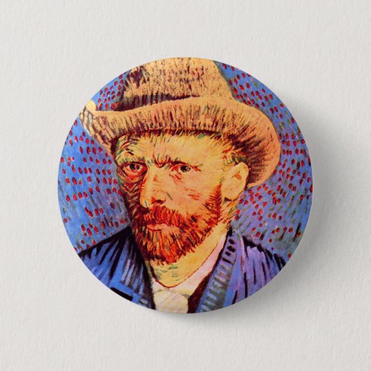 Selbstporträt mit einem grauen geglaubten Hut Button (Vorderseite)