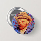 Selbstporträt mit einem grauen geglaubten Hut Button (Vorne & Hinten)