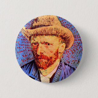 Selbstporträt mit einem grauen geglaubten Hut Button