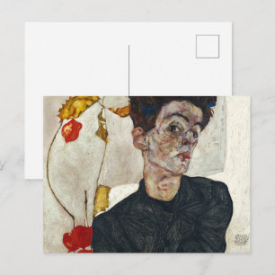 Selbstporträt mit Physalis Egon Schiele Postkarte