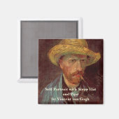 Selbstporträt mit Strohhut und Pfeife von Van Gogh Magnet (Vorderseite/Rückseite)