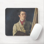 Selbstporträt, sitzend nahe bei einem Gestell, Mousepad (Mit Mouse)