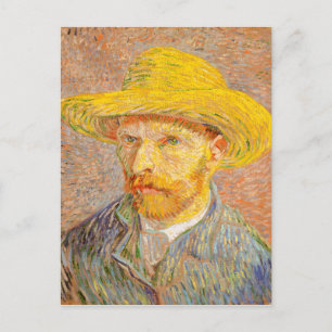 Selbstporträt Vincent Van Gogh mit Strohhut Kunst Postkarte