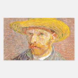 Selbstporträt Vincent Van Gogh mit Strohhut Rechteckiger Aufkleber