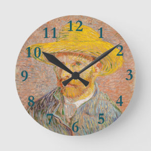 Selbstporträt Vincent Van Gogh mit Strohhut Runde Wanduhr
