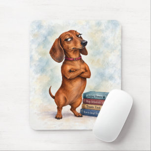 Selbstsicherer Dachshund mit lustigen Büchern Mousepad
