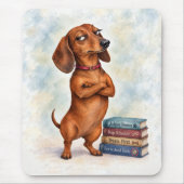 Selbstsicherer Dachshund mit lustigen Büchern Mousepad (Vorne)