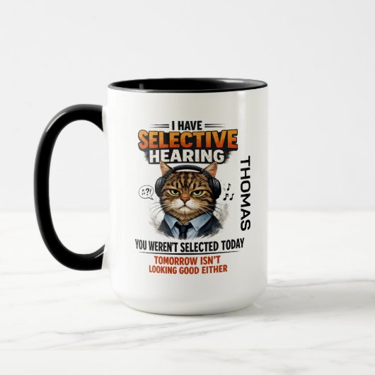 Selective Hearing Cat Mug | Funny Coworker Tasse (Links)