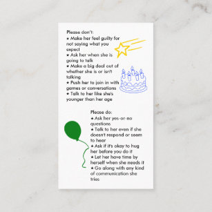 Selektive Mutismus Geburtstagskarte für Mädchen Visitenkarte