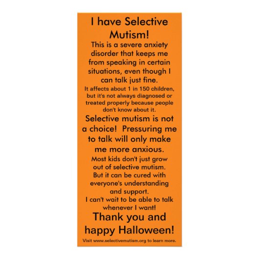 Selektiver Mutismus-Trick oder Leckerei Werbekarte (Hinten)