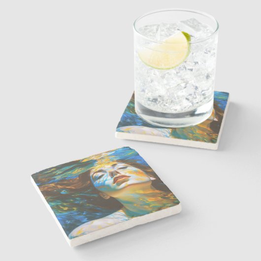 "Selene" - Frauen im Wasser Steinuntersetzer (Seitenansicht)