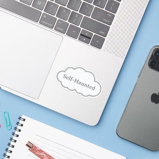Self-Haunted - Relatable Cloud Sticker (Laptop mit iPhone)