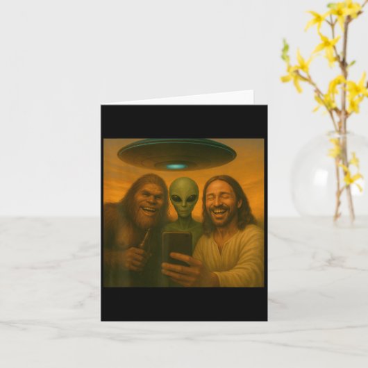 Selfie Bigfoot Jesus Alien - Cryptid Funny Sasquas Karte (Gelbe Blume)