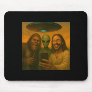 Selfie Bigfoot Jesus Alien - Cryptid Funny Sasquas Mousepad