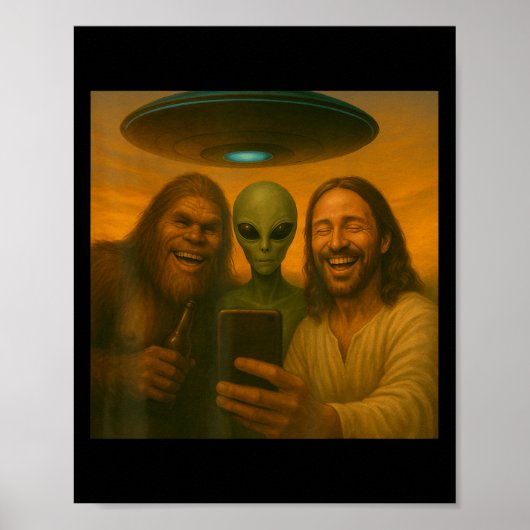 Selfie Bigfoot Jesus Alien - Cryptid Funny Sasquas Poster (Vorne)