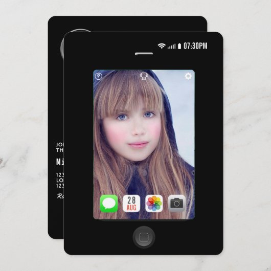 Selfie Birthday Party Foto Einladung (Vorne/Hinten)