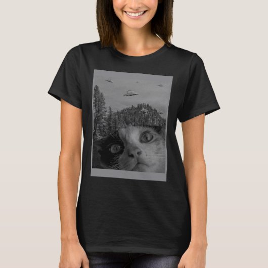 Selfie Cat Meme UFO Sighting Alien Conspiracy Sci T-Shirt (Vorderseite)