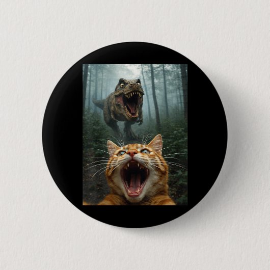 Selfie einer orangefarbenen Katze mit T-Rex-Dinosa Button (Vorderseite)