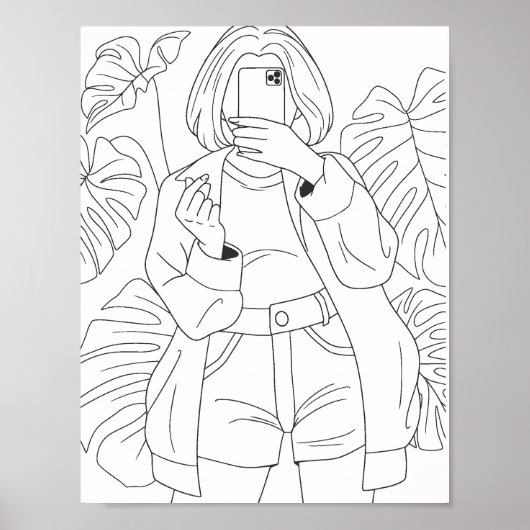 Selfie Girl Coloring Page Poster (Vorne)