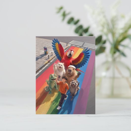 Selfie-Junge Regenbogenüberquerung Postkarte (Stehend Vorderseite)