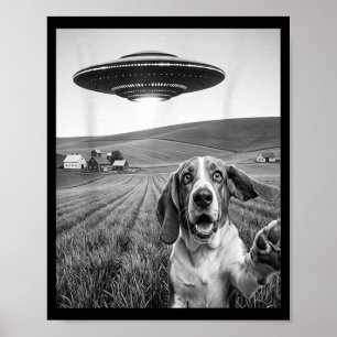 Selfie mit Alien-Ufo lustiger Wetthund-Hundeliebha Poster