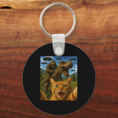 Selfie mit Bigfoot Riding T-rex Schlüsselanhänger (Vorderseite)