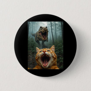 Selfie mit orange Katze und T-Rex Dinosaurier Lust Button
