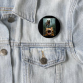 Selfie mit orange Katze und T-Rex Dinosaurier Lust Button (Beispiel)