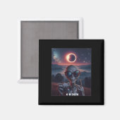 Selfie mit Solar 2024 Eclipse Tragegles Retro Magnet (Vorderseite/Rückseite)