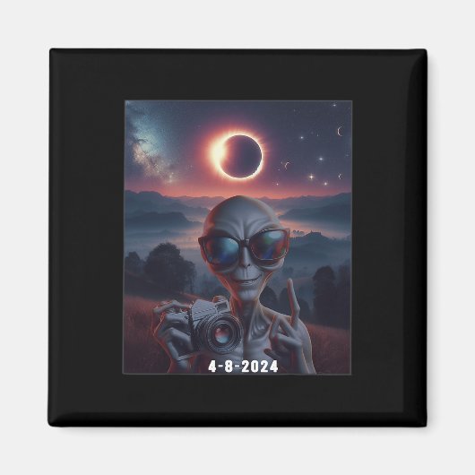 Selfie mit Solar 2024 Eclipse Tragegles Retro Magnet (Vorne)