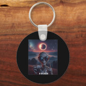 Selfie mit Solar 2024 Eclipse Tragegles Retro Schlüsselanhänger (Vorderseite)